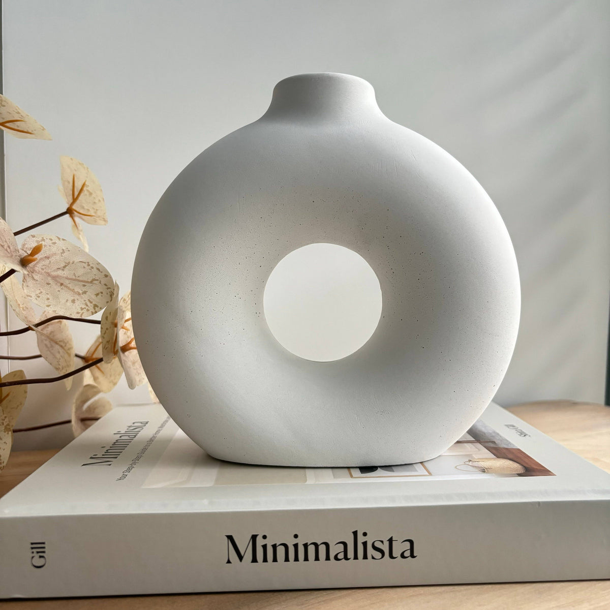 Donut Concrete Vase | Circular Hollow Vase: Beige