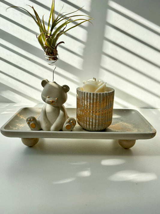 Rectangle Footed Tray: Light Gray & Gold