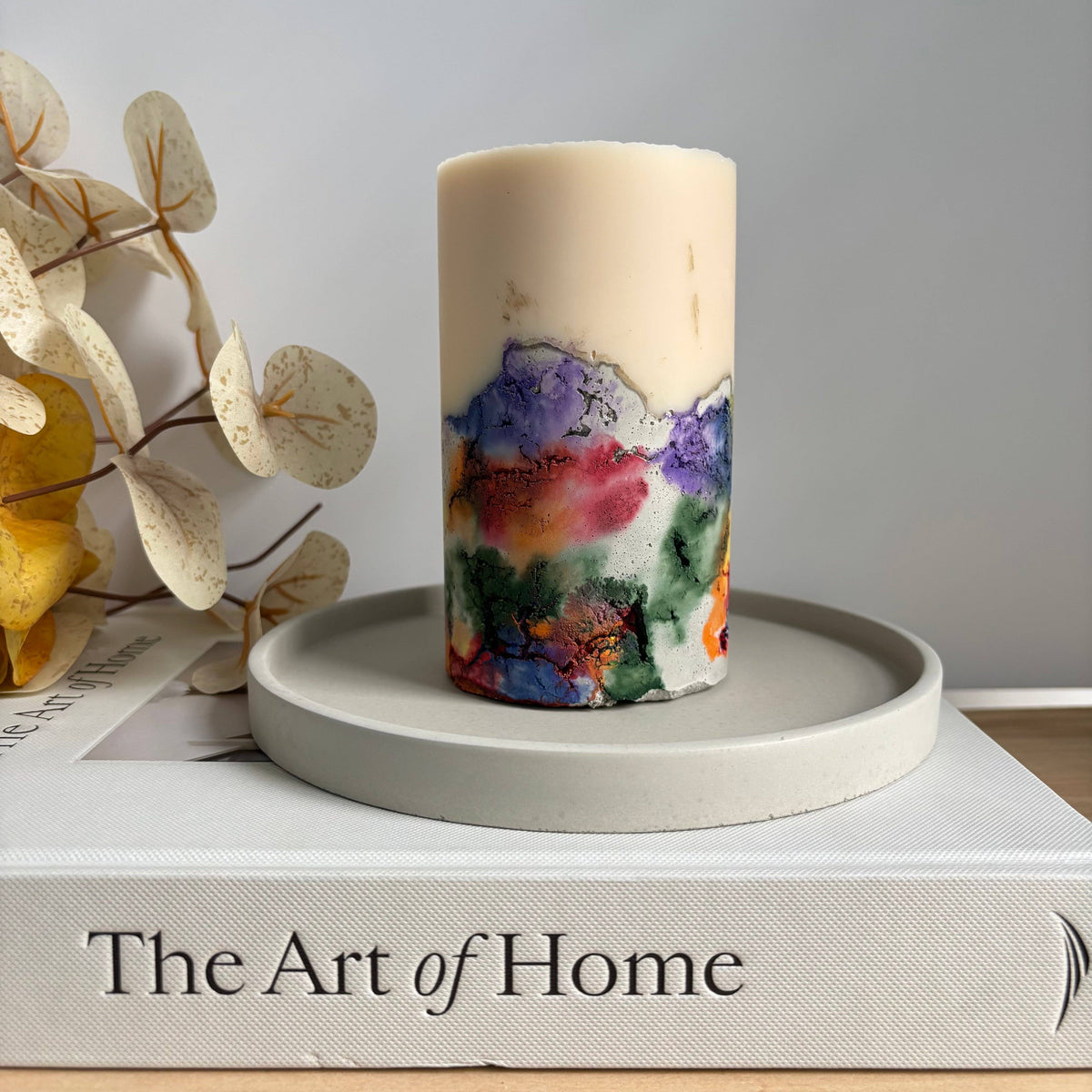 Rainbow Concrete Pillar Candle: Oakmoss & Amber