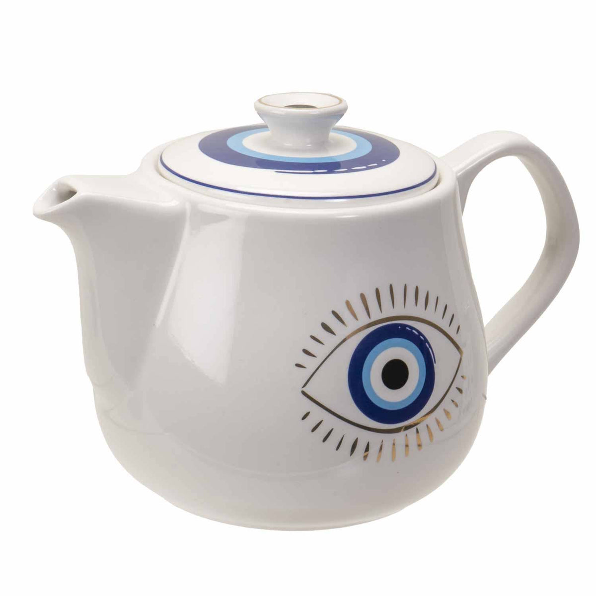 All Seeing Eye Teapot with Strainer White
