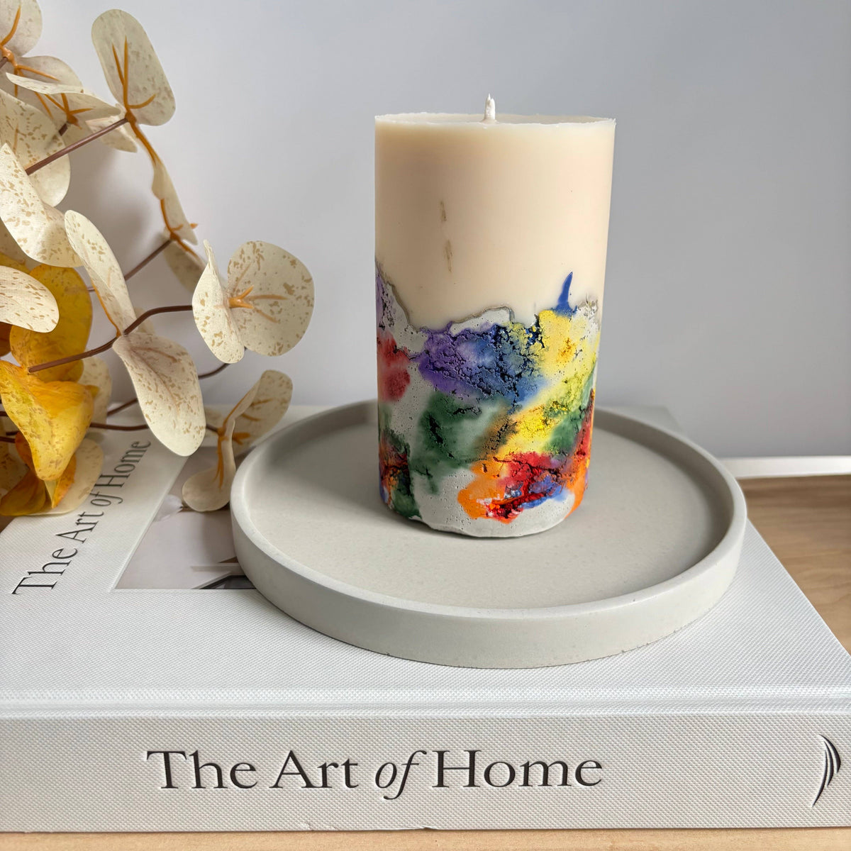 Rainbow Concrete Pillar Candle: Oakmoss & Amber