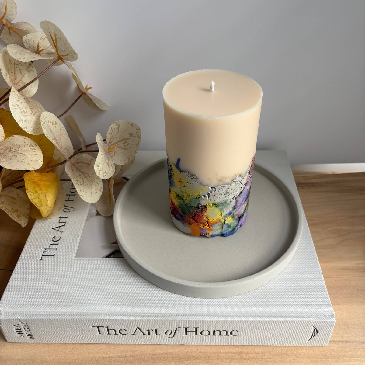 Rainbow Concrete Pillar Candle: Oakmoss & Amber