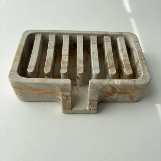 Concrete Soap Dish: Light Gray & Gold