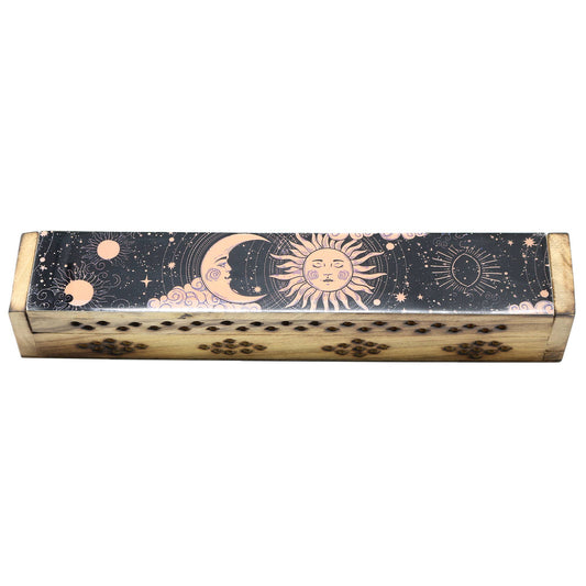 Incense Burner Box, Wooden - Sun & Moon Pink
