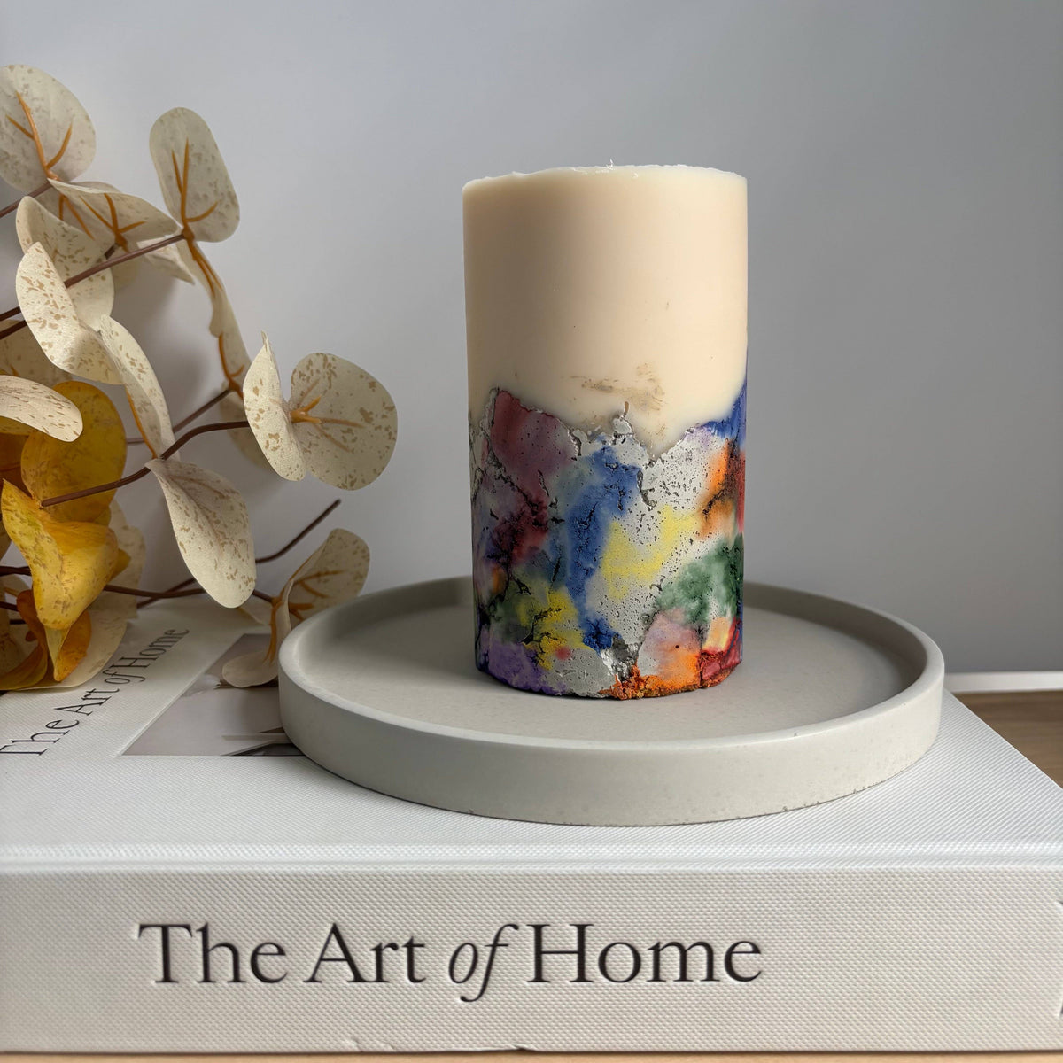 Rainbow Concrete Pillar Candle: Oakmoss & Amber