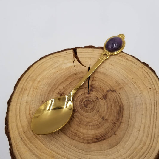 Natural Semi Precious Gemstone Crystal Amethyst Soup Spoon: Purple