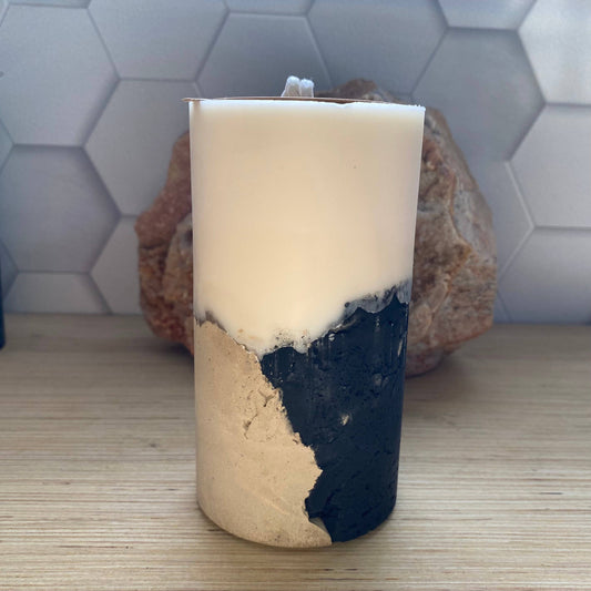 Concrete Pillar Candle: Black & Beige / Moroccan Cashmere